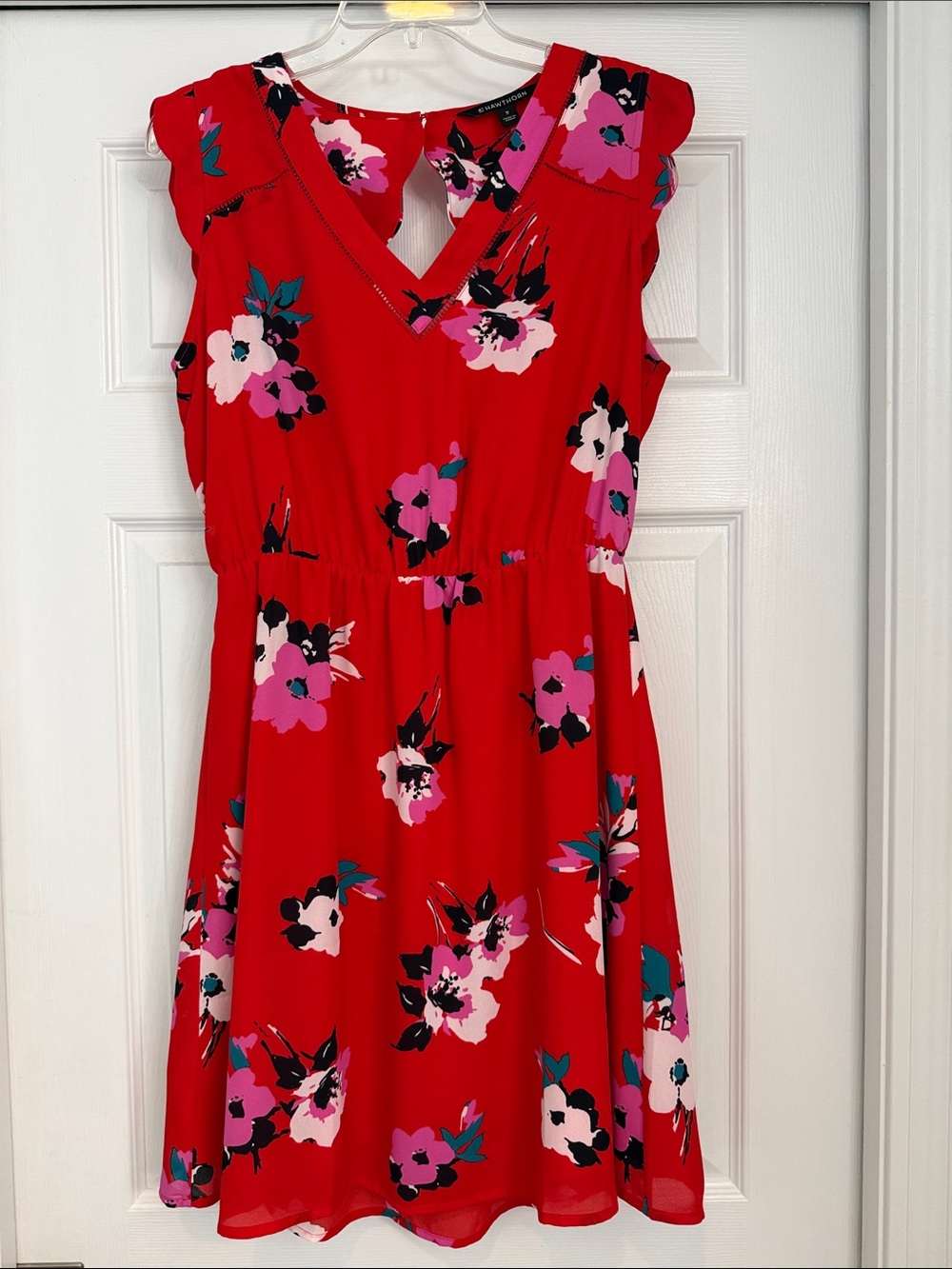 Fir and Flare Red Floral V-Neck Dress